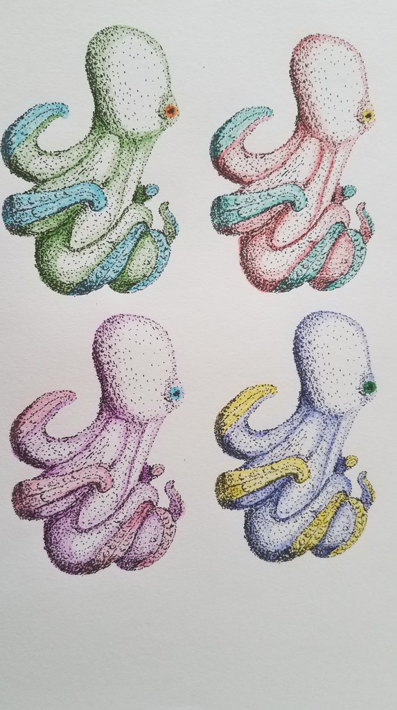 Four colorful little octopus